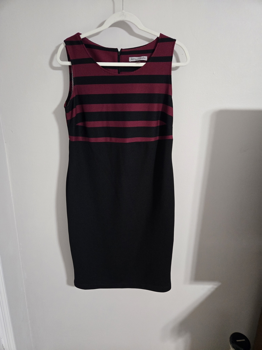 Danny & Nicole Black and Burgundy Striped Midi Sheath Dress